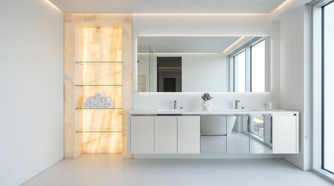 Pearl White Bathroom Vanity Cabinet in 304 Stainless Steel