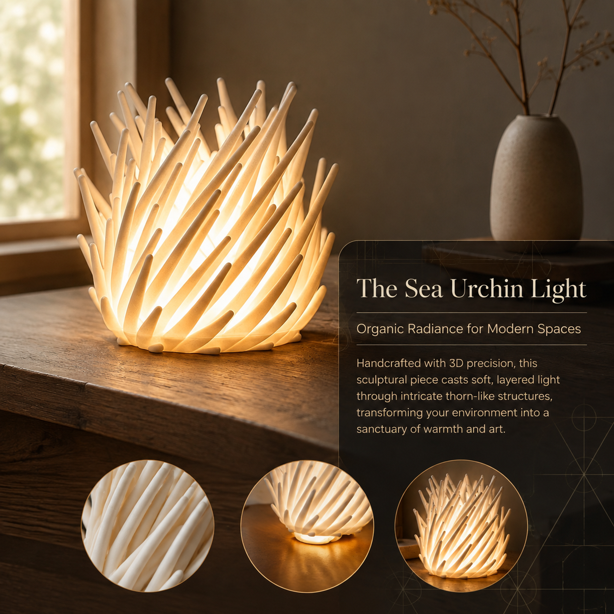 Customizable Designs 3d Print Light Fixture LED Urchin Spike Ambient Lamp