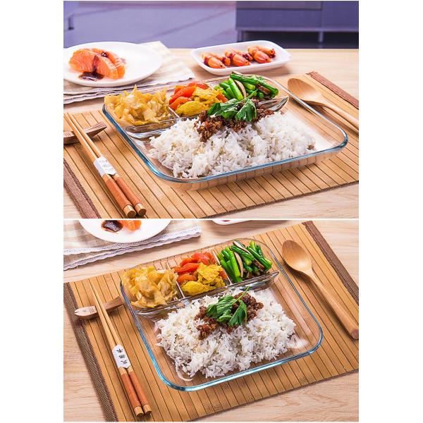 9 Inch 10 Inch Tempered Glass Dessert Plates Square Shaped Dinner Plate with Dividers