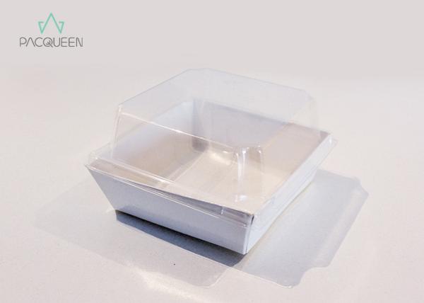 White Paper Takeaway Food Containers Dessert / Cake Paper Boxes With PET Lids
