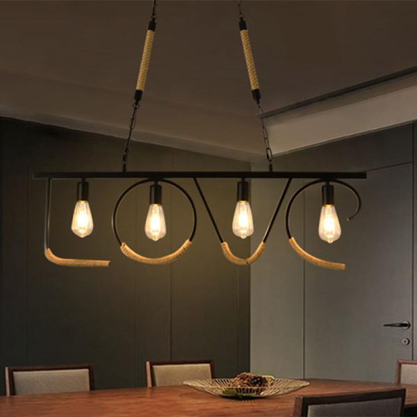 Industrial Pendant Light Multiple Heads E27 Coffee Bar Loft Wrought Iron  Rope Pendant Lamp(WH-VP-186)