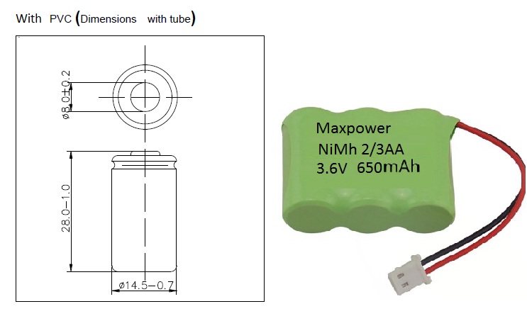 Блок батарей 2/3AA 650mAh 1.2V перезаряжаемые Nimh с BIS CE UL