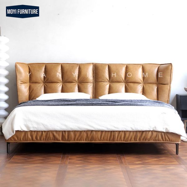 Synthetic Leather Upholstery Customized Color Luxury King Size Bed Classic Double Soft Bed Frame Bedroom Furniture Set