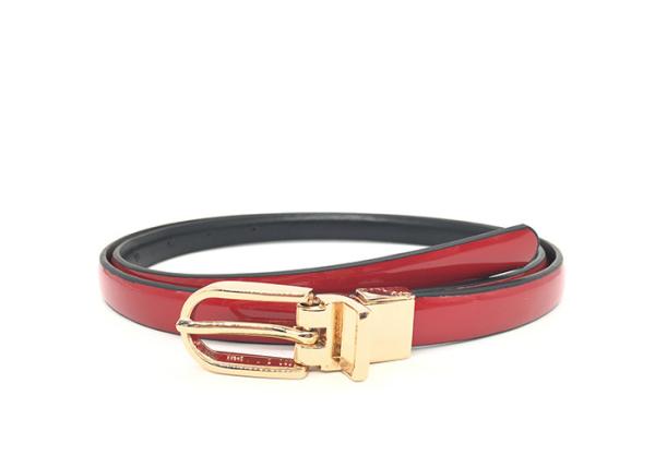 Red 1.5CM Womens Skinny Leather Belt With Gold Buckle