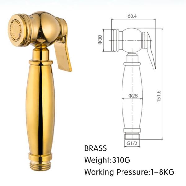 Brass Golden 310g 151.6mm Portable Travel Bidet Spray