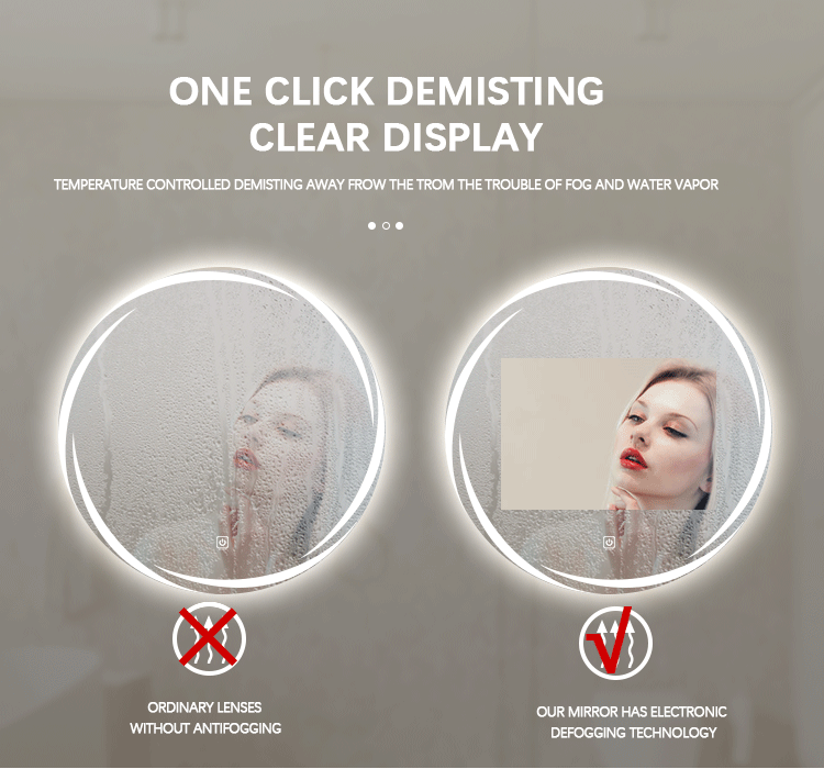 5mm Hotel Mirrors Wall Mounted Round Lighted Vanity Bathroom Mirror