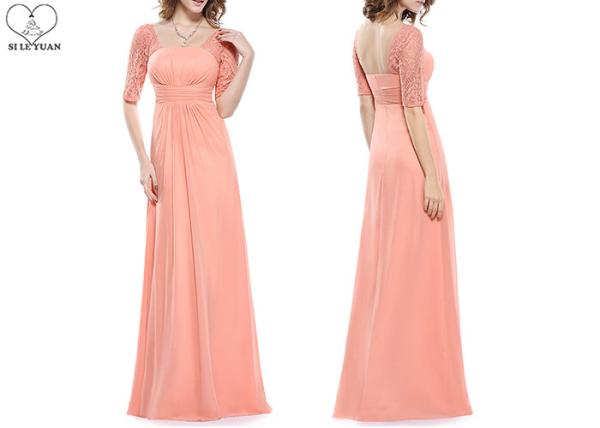 Square Collar Wedding Bridesmaid Dresses , White Chiffon Floor Length Ball Gowns