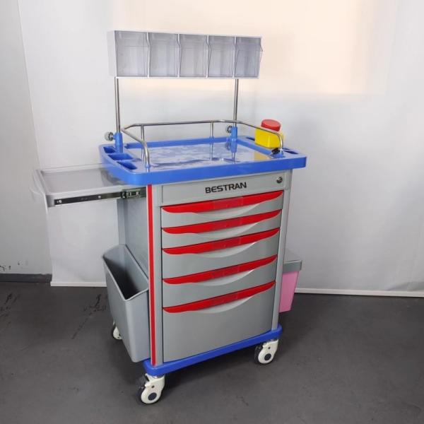 ABS carruaje médico de anestesia con 5 cajones de bloqueo en el interior de los compartimentos divisores