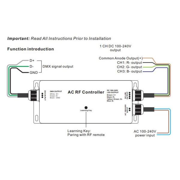High Voltage LED Strip RF - DMX Controller , 3 Channel Dmx Decoder RGB Max 5A IP67