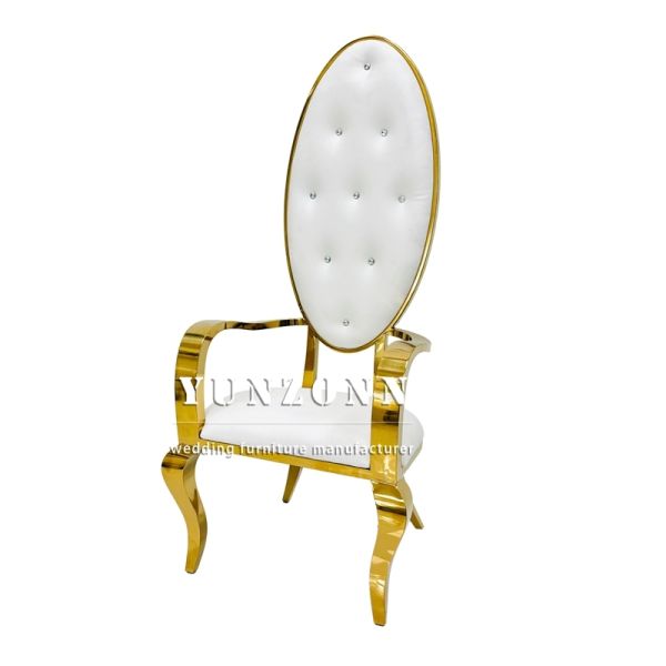 Luxury Style Hot Sale High Back Stainless Steel Chair With Armrest king Chair for Wedding Used