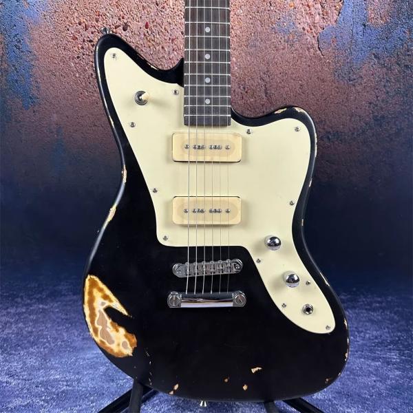 2024 Deluxe Handed Fano Style Relic Electric Guitar Custom Guitar Factory Aged Black Guitar P90 Pickups