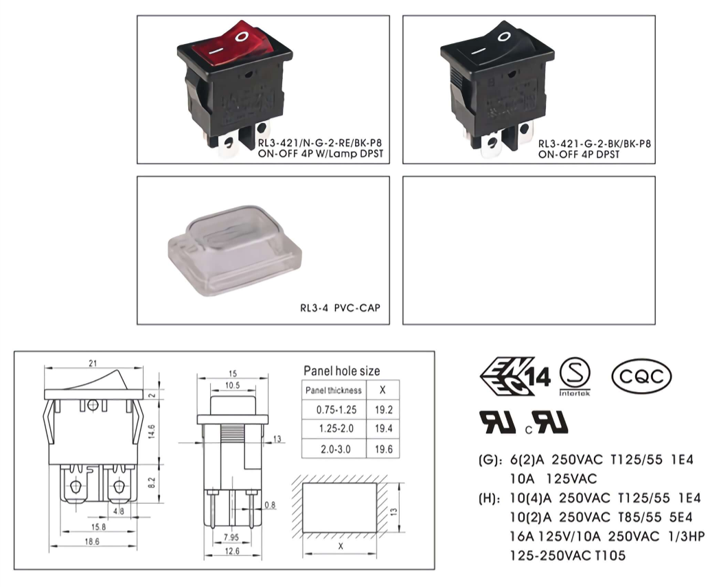 Arcolps Transparent PVC Protective Cap for RL3-4 Series Rocker Switch Dust Proof Waterproof 250V 16A for Industrial Home