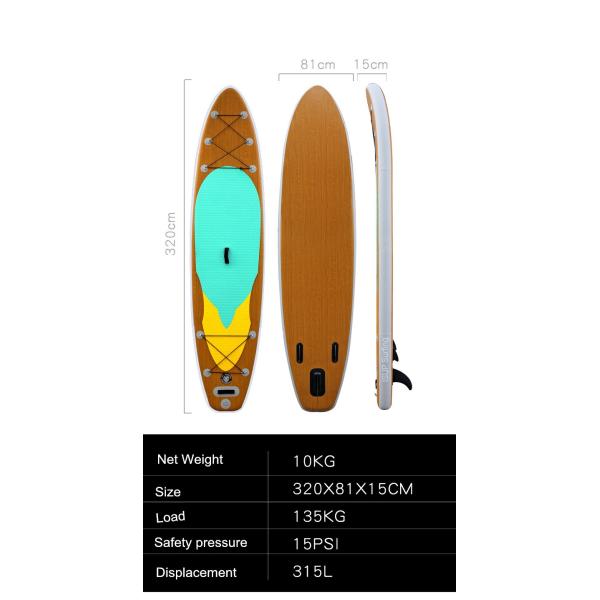 Wood Grain Sup Board Surfboard Adult Stand-Up Surfboard Water Ski Water Board Inflatable Paddle Board