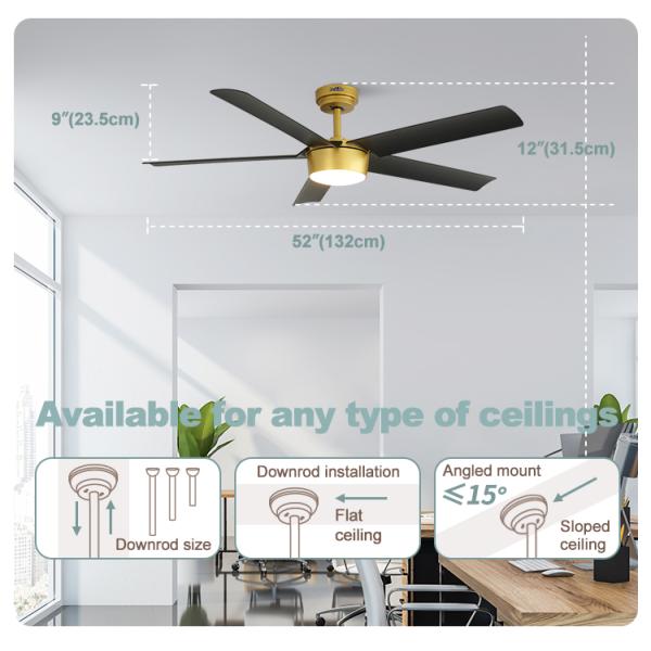 Ventilador de teto de motor de corrente contínua de 52 polegadas Ventilador de baixo watt decorativo moderno com controle remoto e 10-