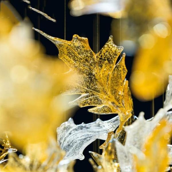 Vidrio de arte de ámbar claro Hojas de candelabros Decoración del vestíbulo Gran vestíbulo Gran hotel candelabros Decoración de candelabros de hojas de arce