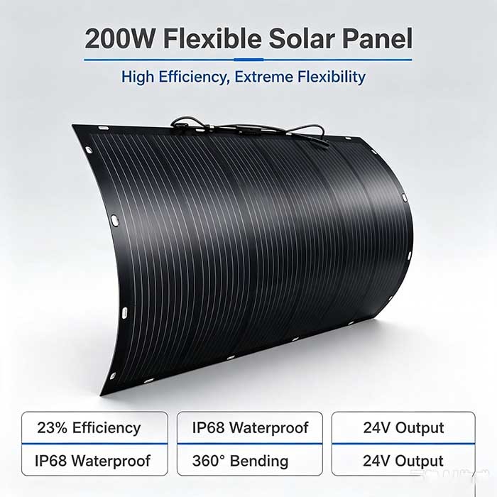 200W High Efficiency Flexible Solar Panel, 360° Bendable Solar Module for RV Roof, Boat & Balcony Solar