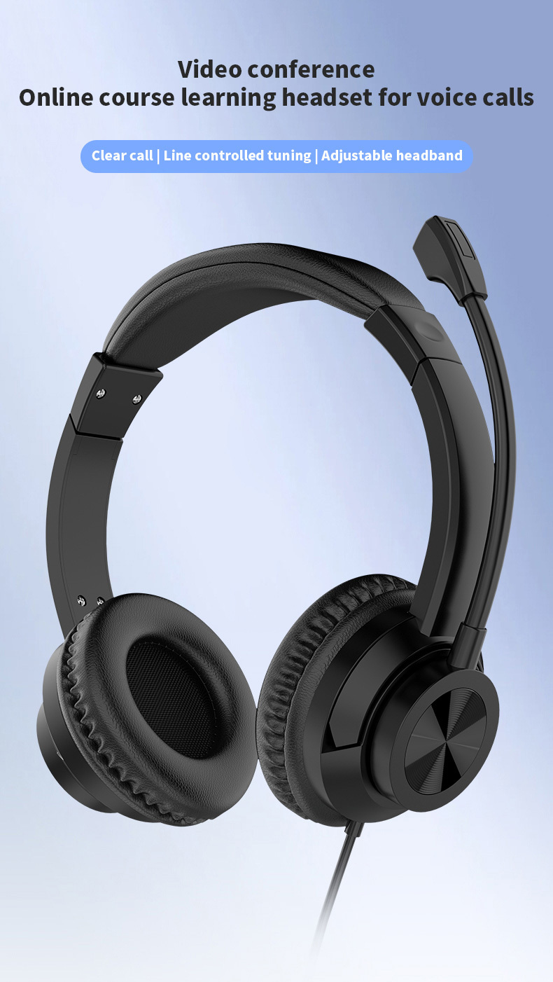 JTY-1036 Wired Call Center Headset with Adjustable Microphone, USB Type‑C 3.5mm Multi‑Interface Over‑Ear Headphone, Volume & Mute Control for Office Customer Service Online Class