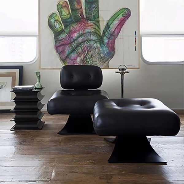 Arm Chair Modern Metal Legs Leather Cushion Lounge Chair and Ottoman Stylish Furniture for Living Room