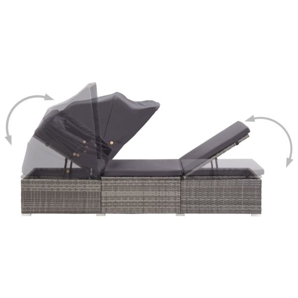 Wholesale Promotion Outdoor Patio Poolside Garden Rattan Furniture Sun Lounger with Canopy and Cushion Waterproof Fabric Sunbed