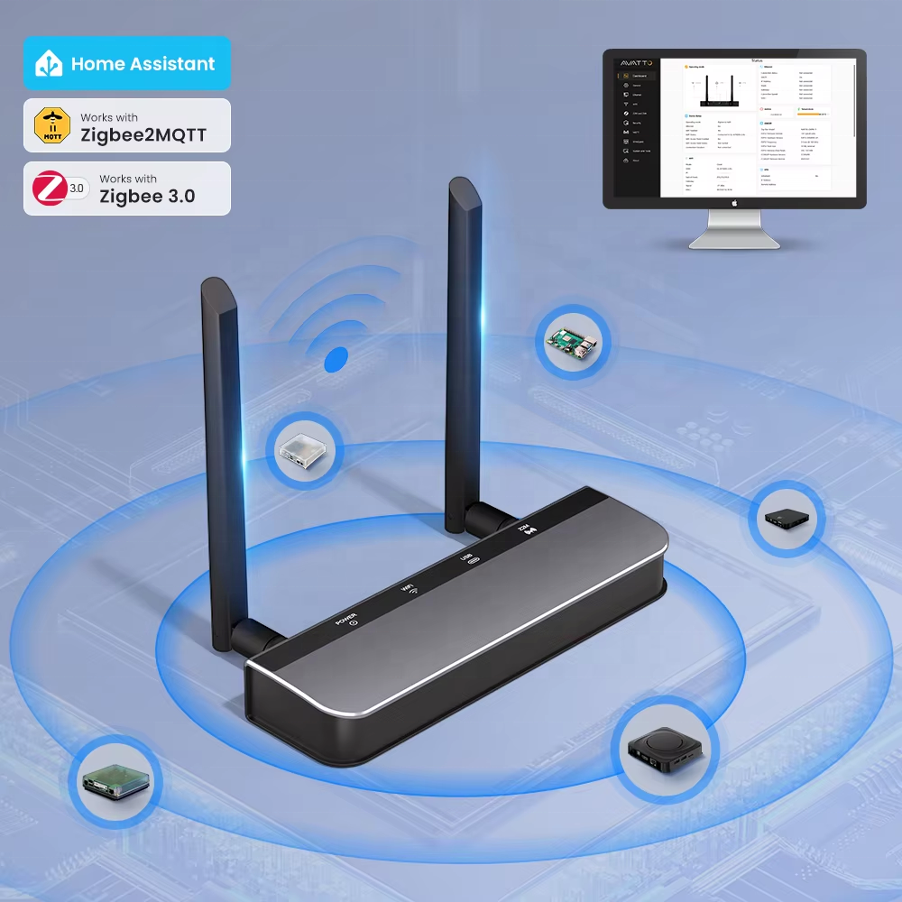 YIERYI Zigbee 3.0 PoE Dongle Gateway Hub for Home Assistant Zigbee2 MQTT ESP32+CC2652P Dual 5dBi Antennas Type-C/PoE Powered