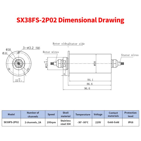 2-Channel 2A Stainless Steel Slip Ring with IP67 Protection and Gold-Gold Contacts for Harsh Environments