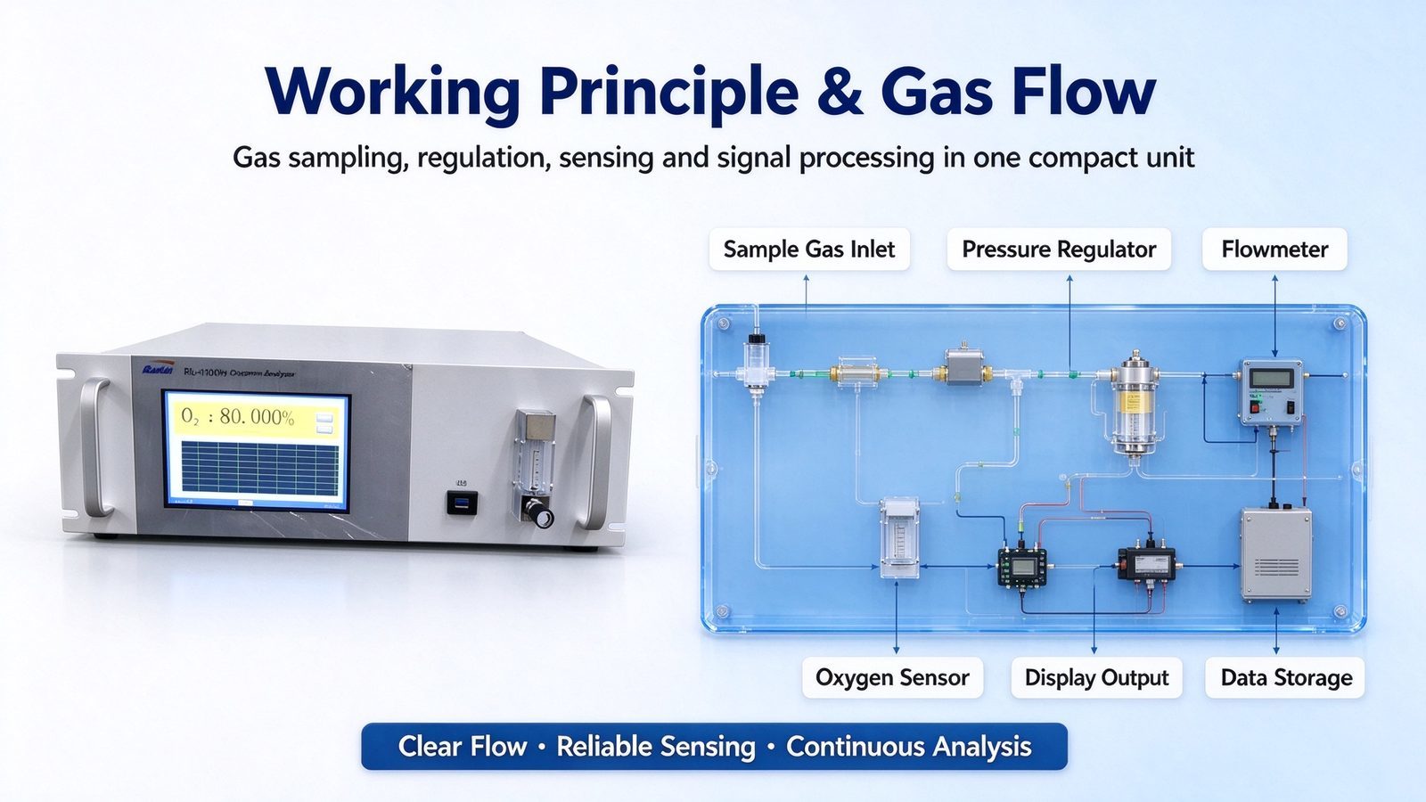 Industrial Metal Oxygen O2 Analyzer 0 - 99.99% Range 3D Ion Flow / Magnetic Oxygen
