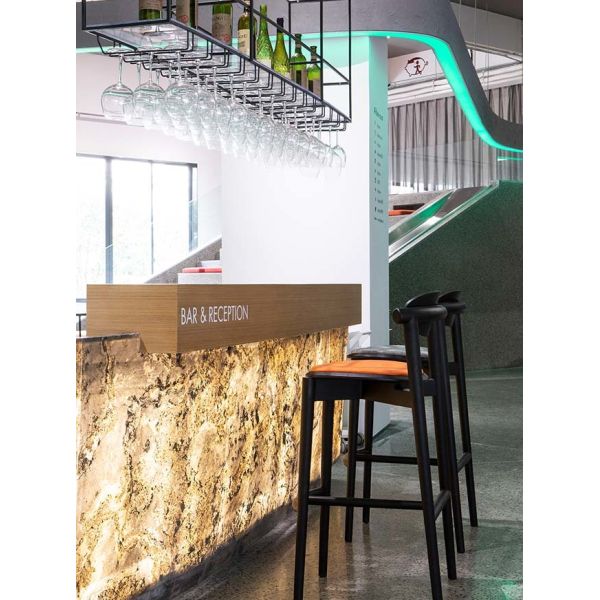 Upholstered Ash Wood Commercial Counter Stools Black Finish For Hotel Bar