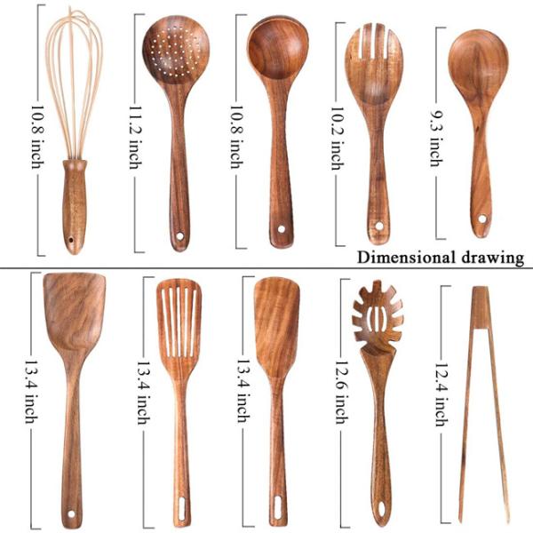 Scratchfree Teak Wood Cooking Utensils , Rustproof Non Stick Kitchen Tools