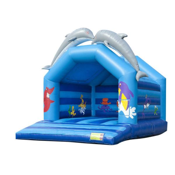 Bule Dolphin Inflatable Bounce House Commericial Double Stitching Tripling Welding