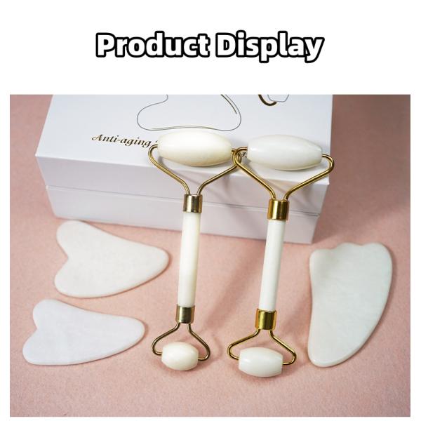 Skin Care Tool Natural White Jade Stone Gua Sha Scraping Board Guasha Face Roller Gift Box Set for Body Muscles Massage