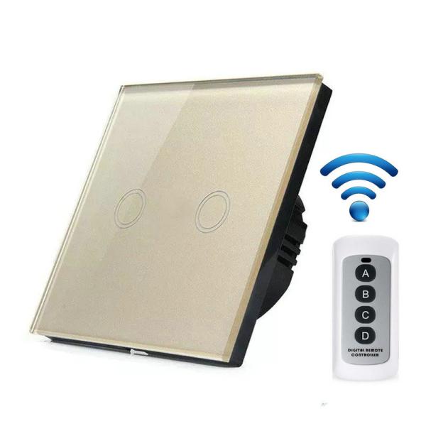 EU Standard Wall Wireless Remote Control Touch Screen Crystal Glass Panel Switch, 2 Gang Light Wall Touch Switch