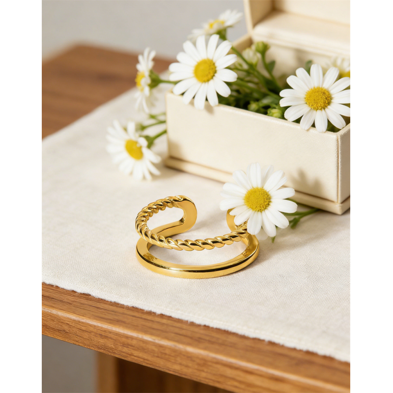 Waterproof Tarnish-Resistant Stainless Steel Adjustable Twist Open Ring for Daily Wear