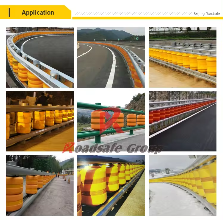 BEIJING ROADSAFE Highway PU Polyurethane Rolling Barrier System Safety Anti-Collision Driveway Guardrail Bucket Roller