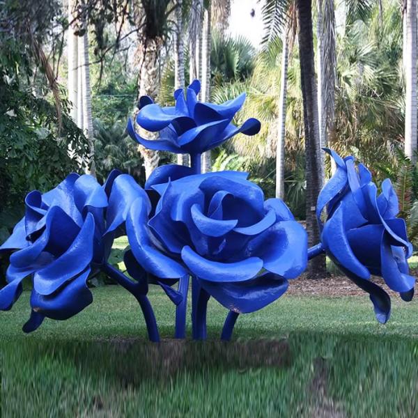 Large Modern Garden Decorative Public Art Painted Stainless Steel Flower Rose Sculpture
