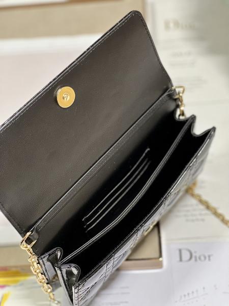 Branded Lady Dior Patent Clutch Small Pearl Black Flip Closure