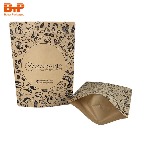 Biodegradable Paper and PLA Packaging Bag for Food Kraft Paper Zipper Bag Stand up Pouch ECO Friendly Materials Packing Bag