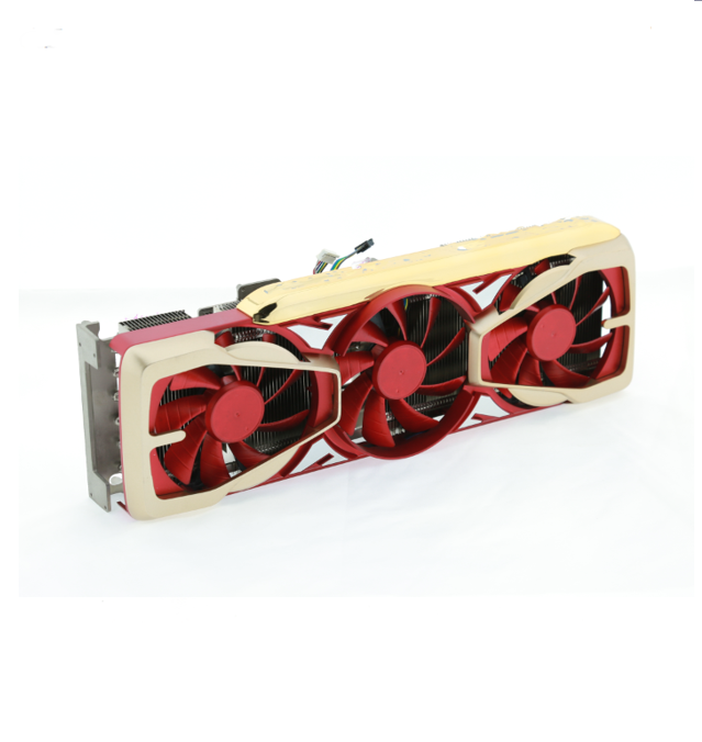 Custom 3-Fan GPU Cooler, Aluminum Heatsink with Red Fans, Replacement Graphics Card Cooling System for Desktop