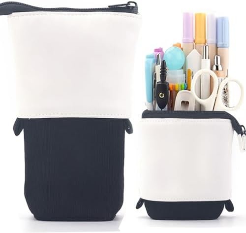 Telescopic Pencil Bag Pen Holder Stationery Case, PU Corduroy Stand-up Retractable Transformer Bag Colorful Organizer,