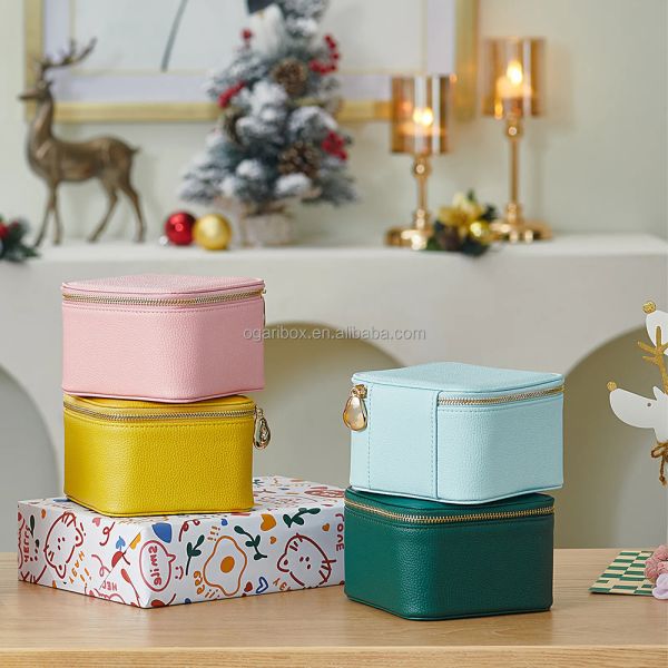 Custom Size Zip Travel Leather Jewelry Boxes Ring Necklace Storage Gift Packaging