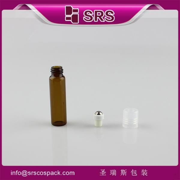 SRS Bulk Wholesale 5ml glass cylinder amber roll on perfume bottle with plastic crew cap
