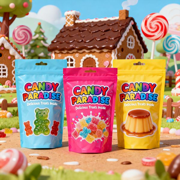 PE al Plastic Zipper Top Digital Printing HD Matte Candy Bags Hot Stamping Embossing Holographic Mylar Bag Smell Proof 35g Candy Chocolate Bar Plasticbag