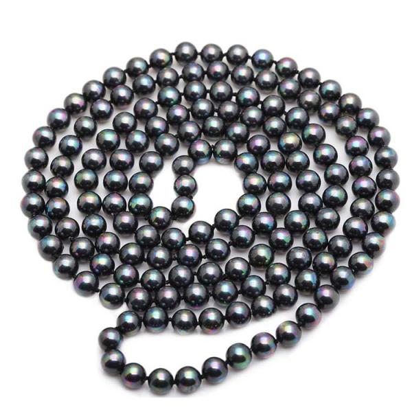 Luxury Colorful Black Round 8mm Shell Pearl Sweater Necklace 55 Inches (N08516)