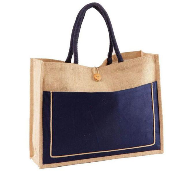 Personalized Jute Tote Bags Environmentally Friendly With Cotton Pocket