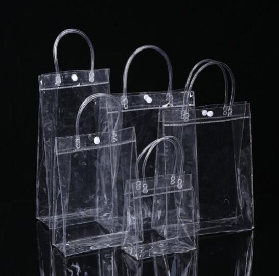 13x7x15cm Garment Plastic Packaging Bags PVC Transparent Tote Bag With Handle Button