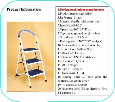 Non Slip 3 Step 0.8mm Double Sided A Frame Ladder