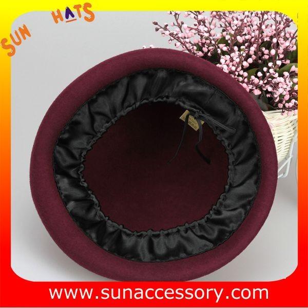 Hot sale Fashion 100% Australia wool felt ladies beret hats ,Red beret  hats with adjustable band
