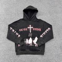 Sweat à capuche à encolure ronde personnalisé OEM / ODM avec sérigraphie, effet délavé vintage, épaules tombantes, en molleton français, style streetwear pour hommes