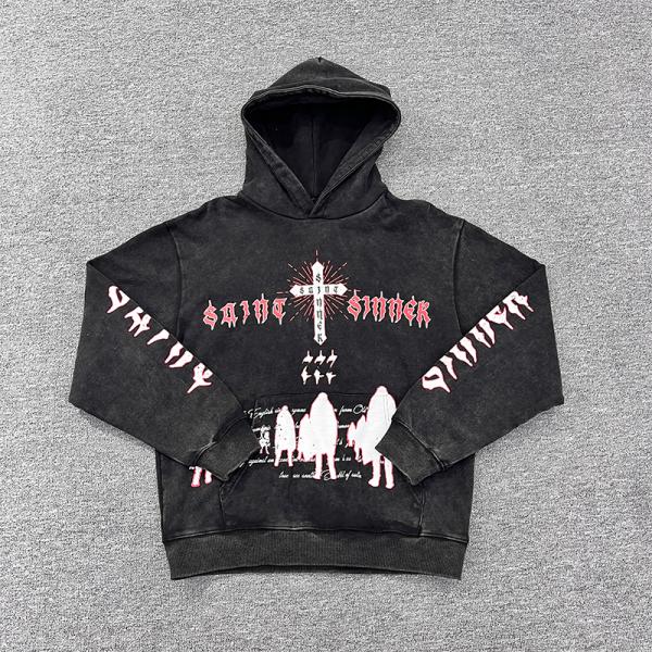 OEM / ODM Custom Screen Printing No String Pullover Hoodie Acid Washed Vintage Drop Shoulder French Terry Streetwear Hoodies Men
