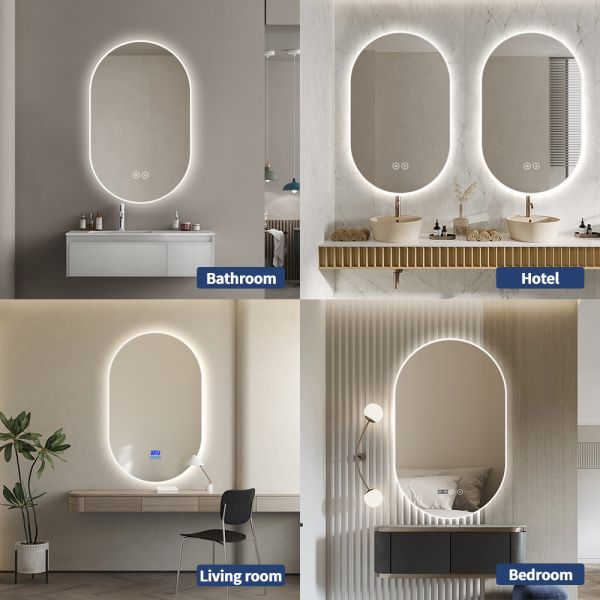 IP54 Oval LED Bathroom Mirror  , Decorative Smart Acrylic Bathroom Mirror