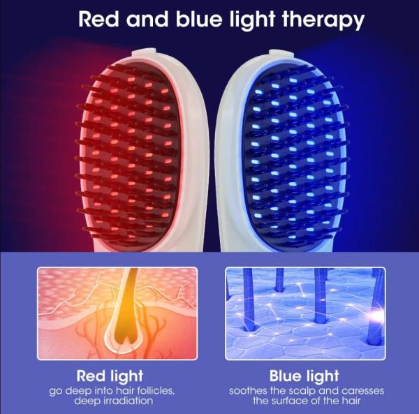 LED Vermelho Azul Anti-perda de cabelo Massagem de crescimento do cabelo pente de couro cabeludo massagista